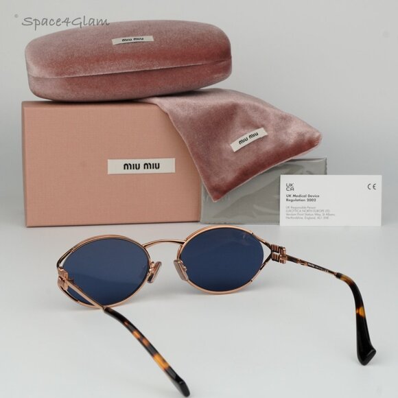 Miu Miu Women Sunglasses Pale Gold Dark Blue Oval MU52YS ZVF1V1 BRAND NEW main image 4